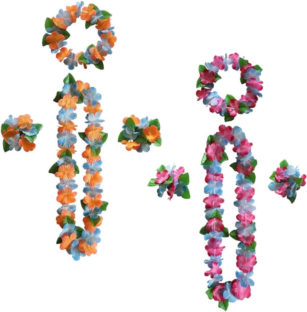 8 stuks decoraties Hawaiiaanse leis, halsketting met bloemen en armbanden, Hawaïaanse haarband, Hawaïaanse haarband, feestdecoratie, voor themafeesten, carnaval