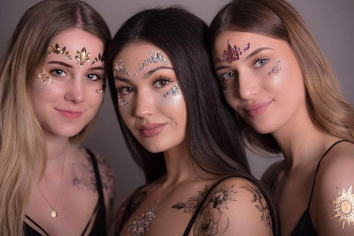 glittersteen, gezicht, juwelen, edelstenen, stickers, glitter, make-up voor feest, festival (goud 23)