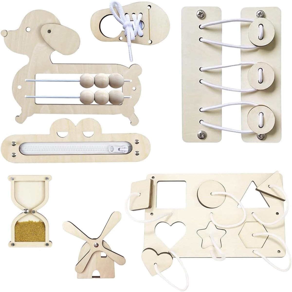 7 stuks accessoires voor Montessori Busy Board Montessori Houten