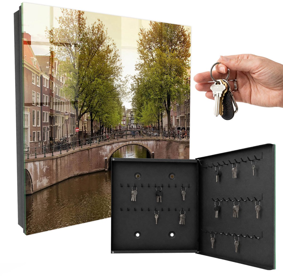 WallMuralia - Sleutelkast - 30x30x5 cm - met 50 haken - Stadskanaal Design Sleutelkastje - Groente Sleutelbox - Rechtsopenend - Zwart interieur
