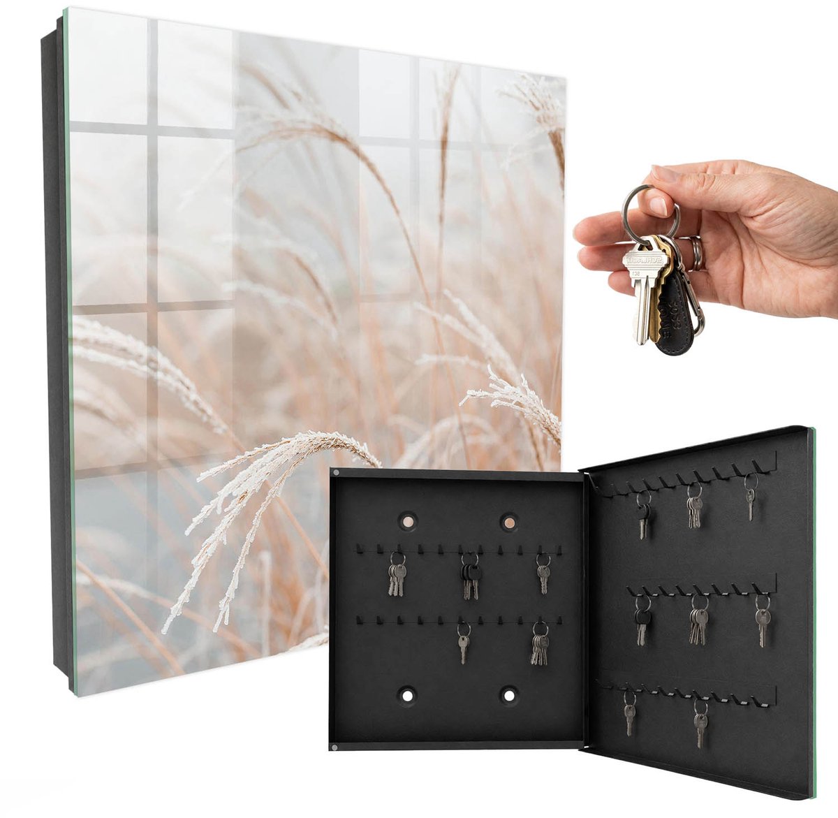 WallMuralia - Sleutelkast - 30x30x5 cm - met 50 haken - Herfstkolven Maïs Sleutelkastje Modern - Beige Sleutelbox - Rechtsopenend - Zwart interieur
