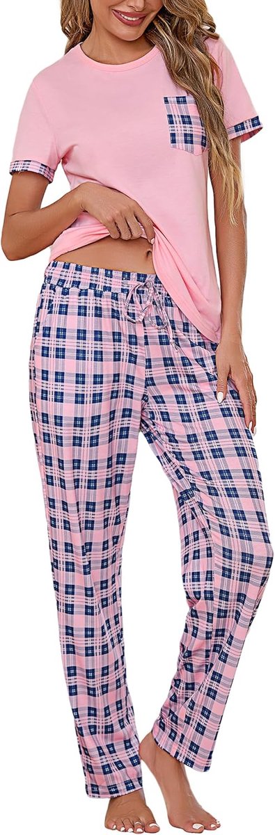 Damespyjama-set met korte mouwen, katoenen pyjama, loungewear, zachte