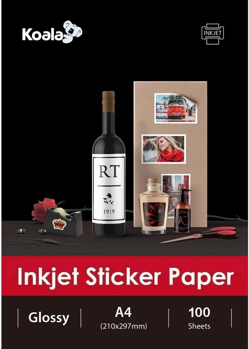 Zelfklevend Glanzend Stickerpapier A4 voor Inkjetprinter - 100 Vellen Fotopapier met Plakkende Achterkant