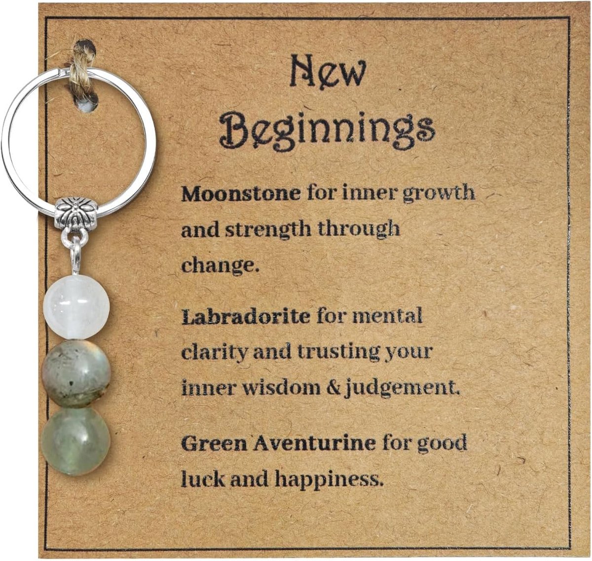 Sleutelhanger met Natuurstenen en Inspirerende Kaart – Cadeau