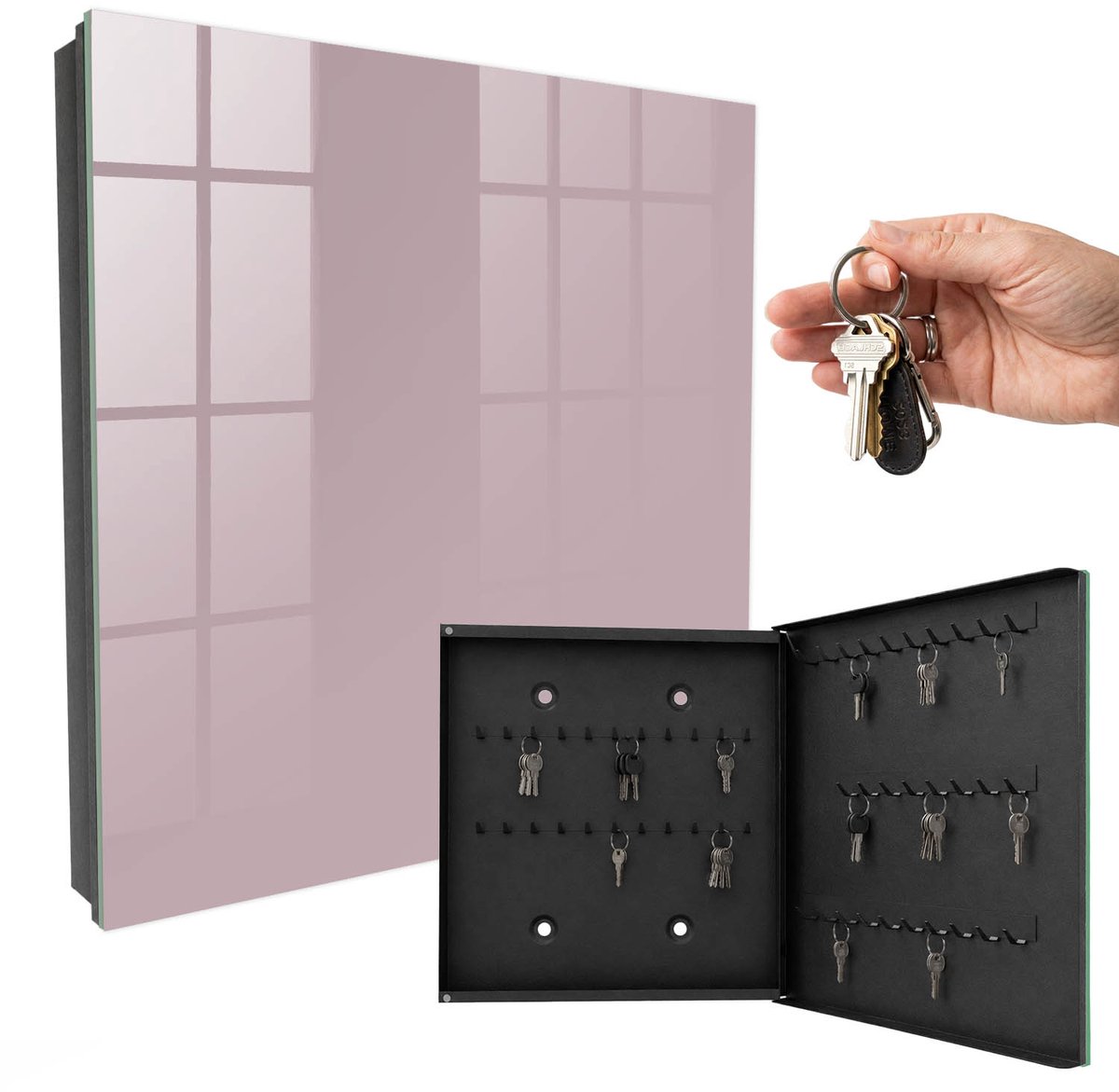 WallMuralia - Sleutelkast - 30x30x5 cm - met 50 haken - Pastel Lila Sleutelkastje Industrieel - Lila Sleutelbox - Rechtsopenend - Zwart interieur