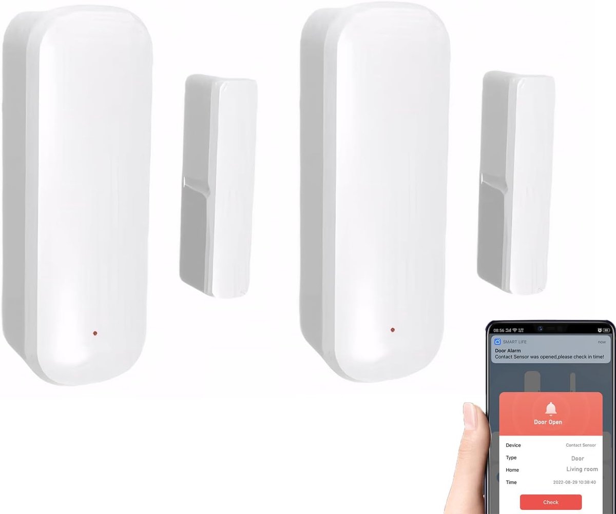 2 Pack WiFi Deurraam Sensor Smart Contact Sensor met App Alerts voor