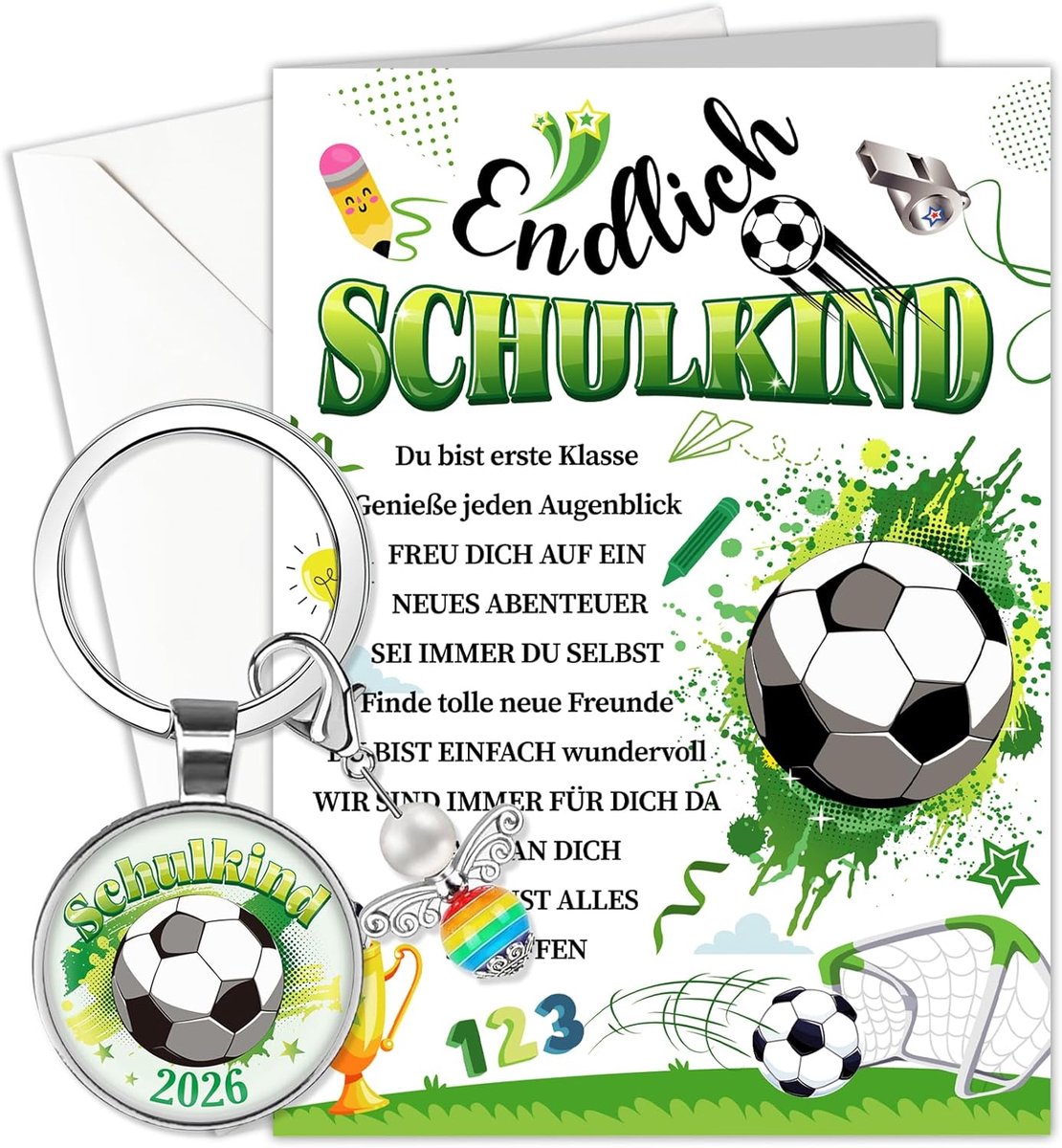 Voetbalwenskaart, eerste schooldag, kaart met envelop, kaart van het