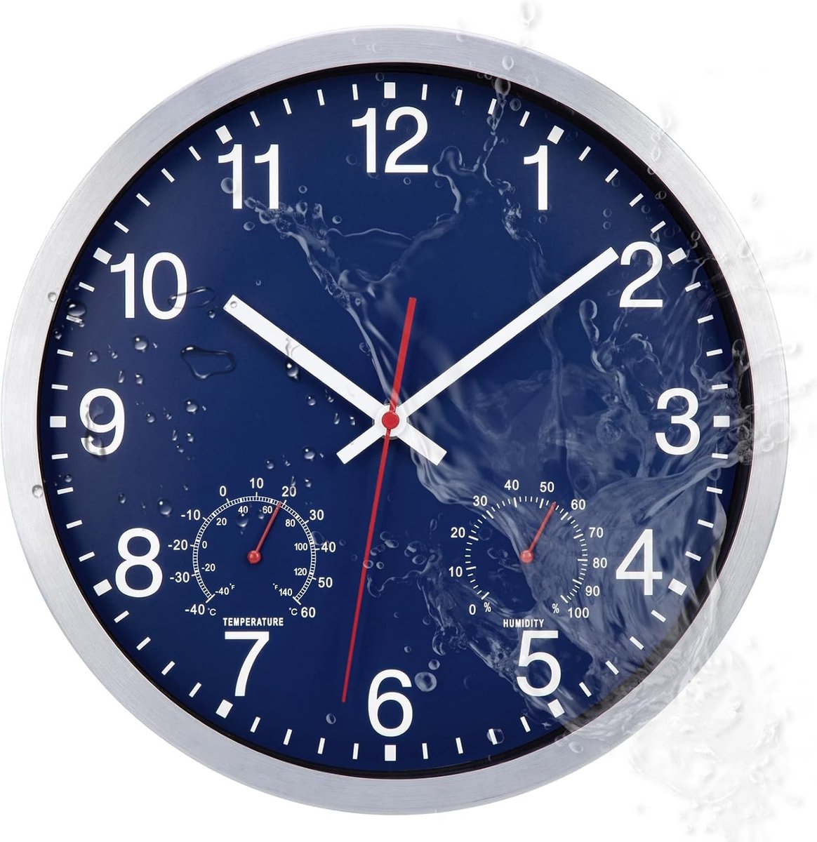 SnelShoppen - Waterdichte Wandklok voor Buiten met Thermometer en Hygrometer - Stille Quartz Tuin Wandklok 30cm - Blauw - Ideaal voor Tuin, Terras en