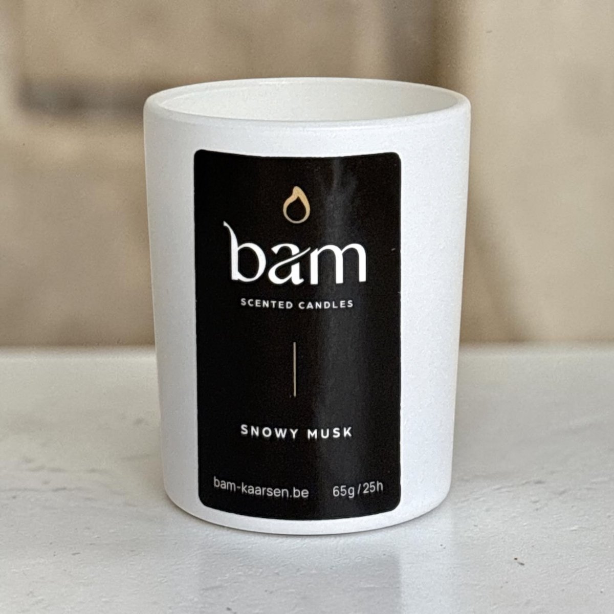 Bam Snowy Musk Mini Geurkaars – white Collection Small – 25 Branduren – 65 g – Zonnebloemwas – Vegan wit