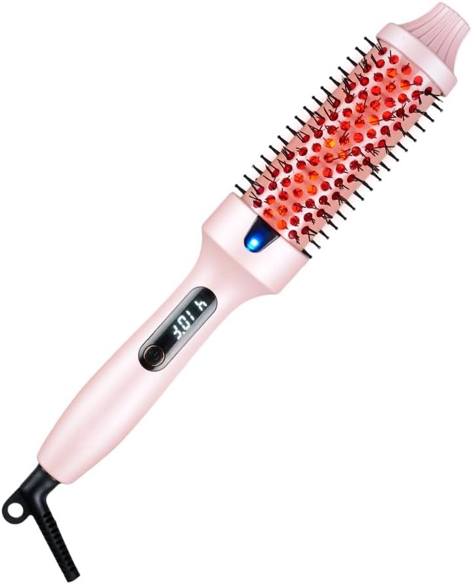Brush Thermoborstel met infraroodtechnologie, 2-in-1 styler & föhn, 30 seconden snelle opwarming, lcd-temperatuurweergave, ionische krulborstel voor natuurlijke krullen en gladmaken # roze