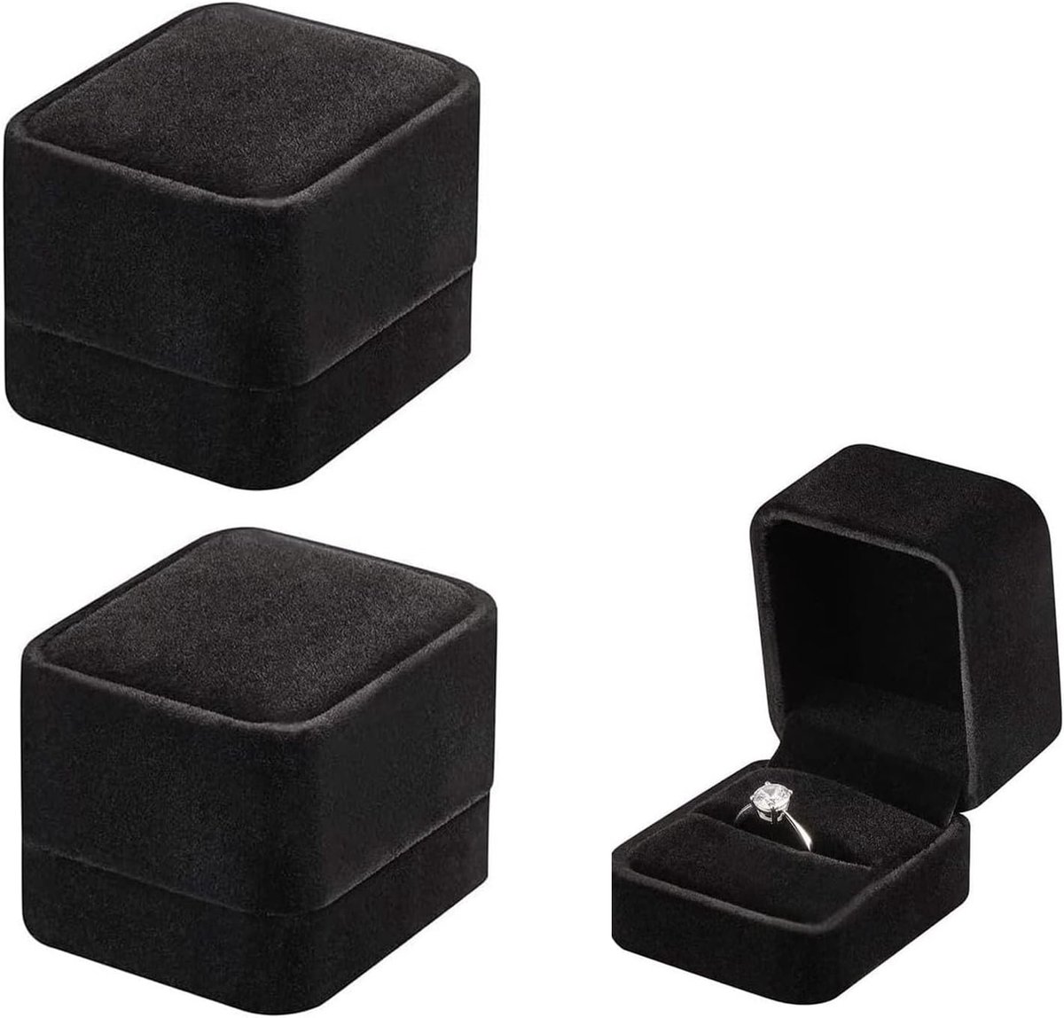 SnelShoppen - Set van 2 Ringendoosjes, Fluwelen Sieradenetui voor Ringen, Zachte Bescherming, Geschenkdoos voor Verloving en Huwelijksaanzoek, Zwart,