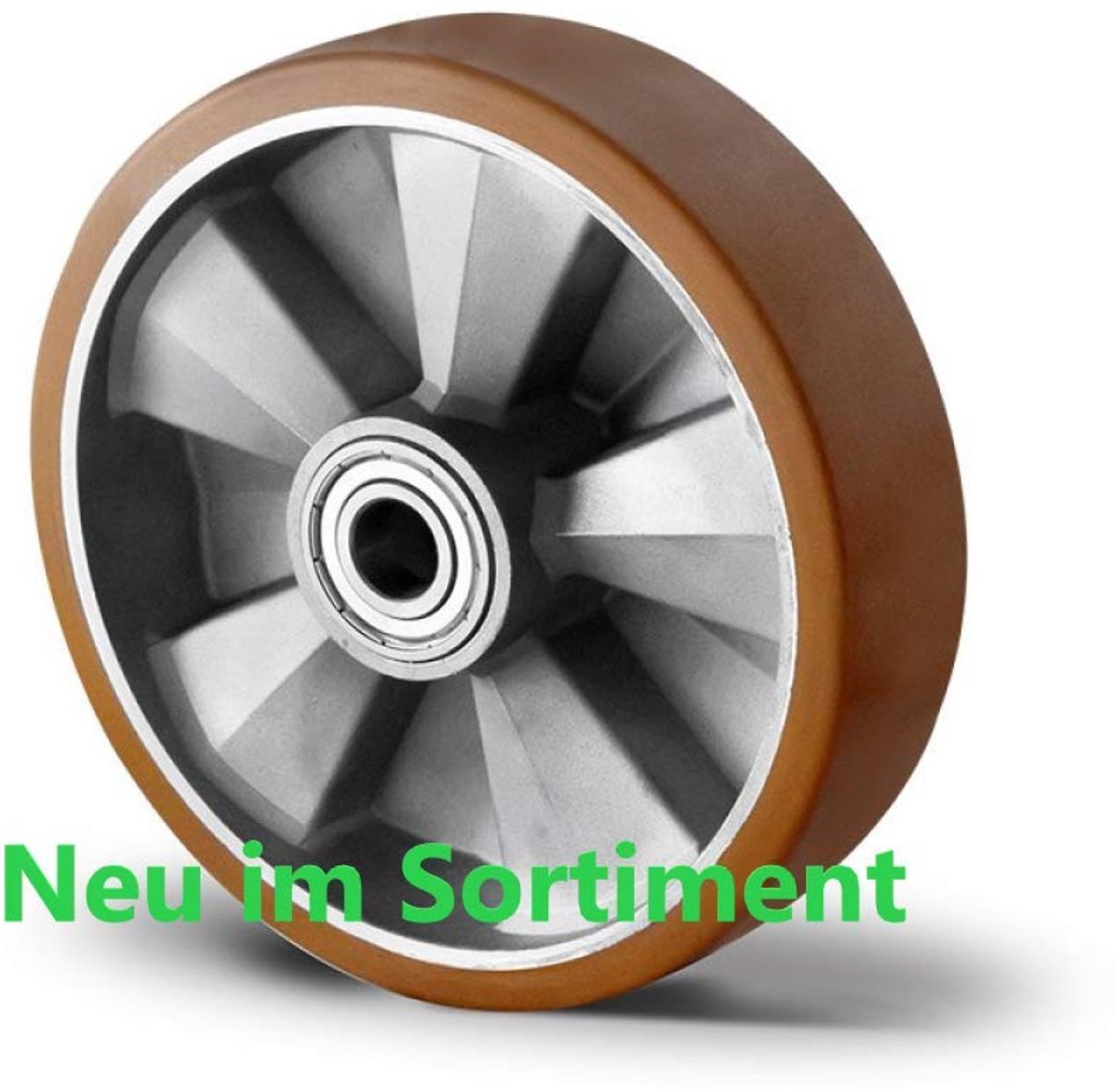 SnelShoppen - Polyurethaan wiel 200mm voor heftrucks met kogellagers boring 20mm (200-20-43) - Stil, lage rolweerstand, 850 kg draagvermogen