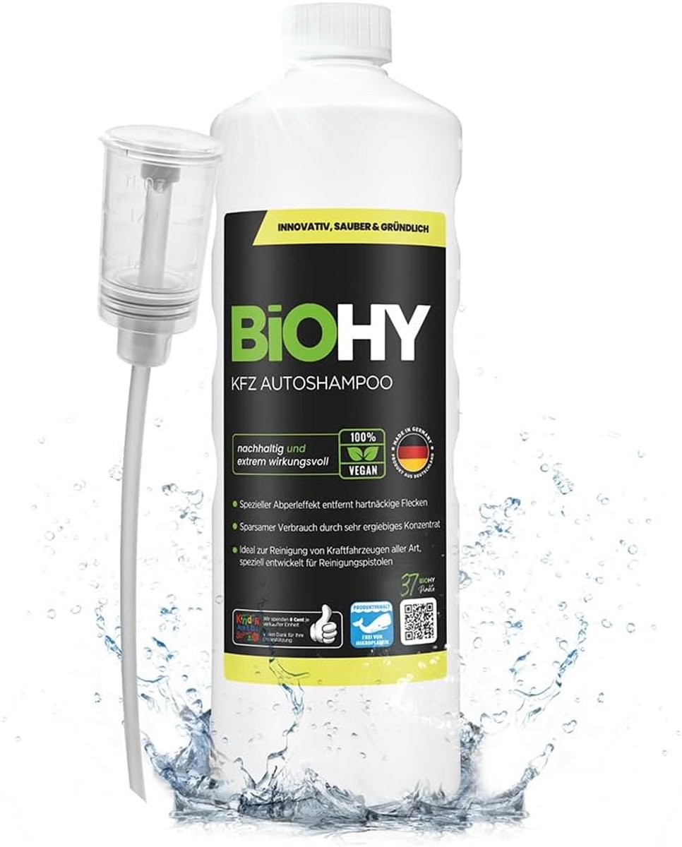 SnelShoppen - Biologische Auto Shampoo 1 Liter Fles + Doser | Effectieve Auto Reiniger voor Schilderwerk, Verwijdert Vuil, Insecten en Beschermt tegen