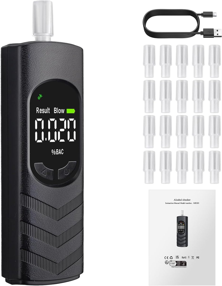 SnelShoppen - Proster Dubbele Sensor Oplaadbare Elektronische Alcoholtester met 3 Kleur Waarschuwing - Snelle en Nauwkeurige Draagbare Ademtester, Aut