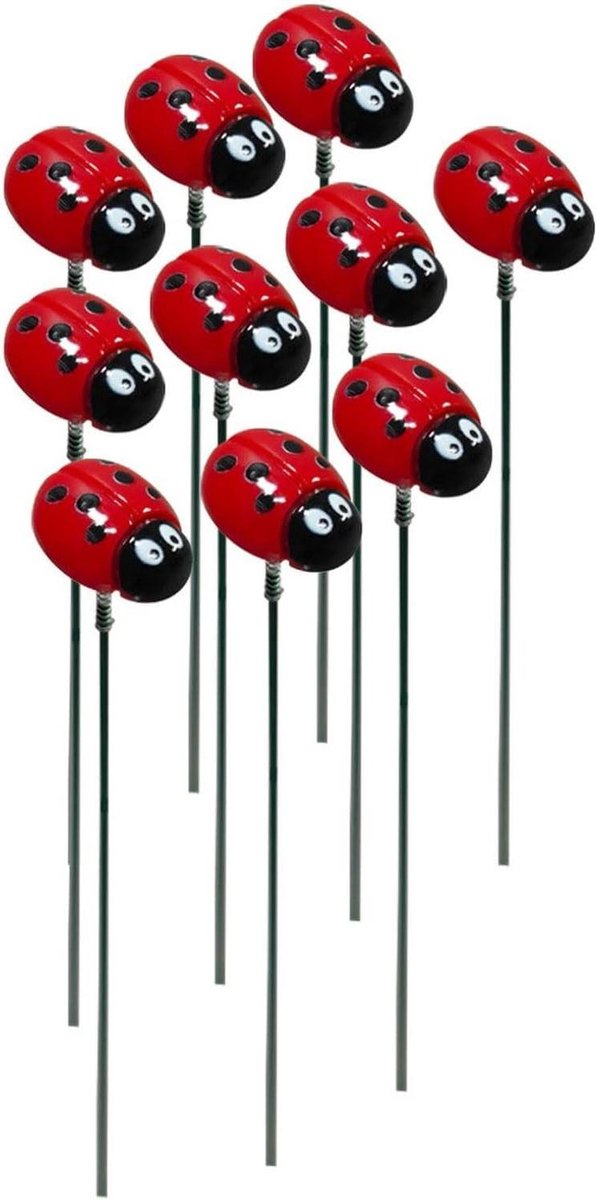Tuin Decoratie - Lieveheersbeestjes Palen - Buiten Decoreren - Vakkundig Gemaakt - 10 Stuks - Rood