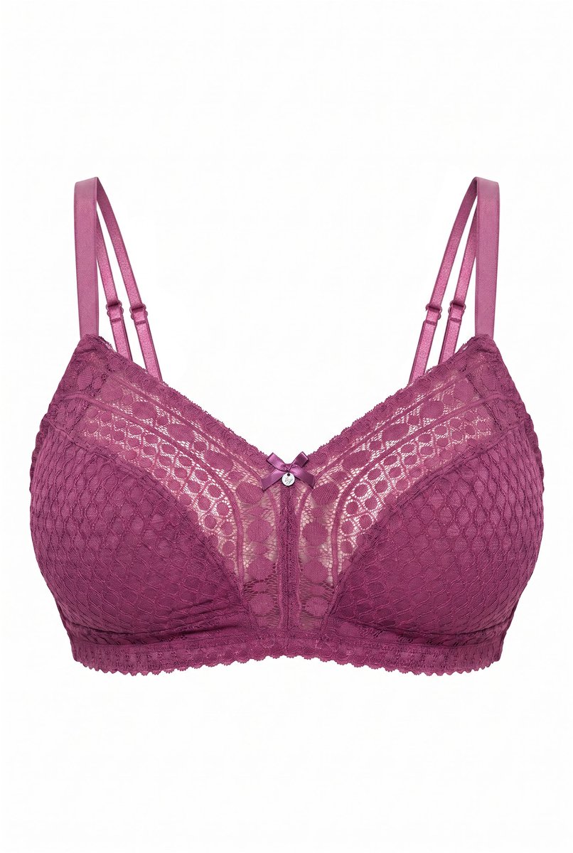 TruYou - Dames - TRUYOU bralette zonder beugels zachte cups kant - Grijs magenta - Maat 100B