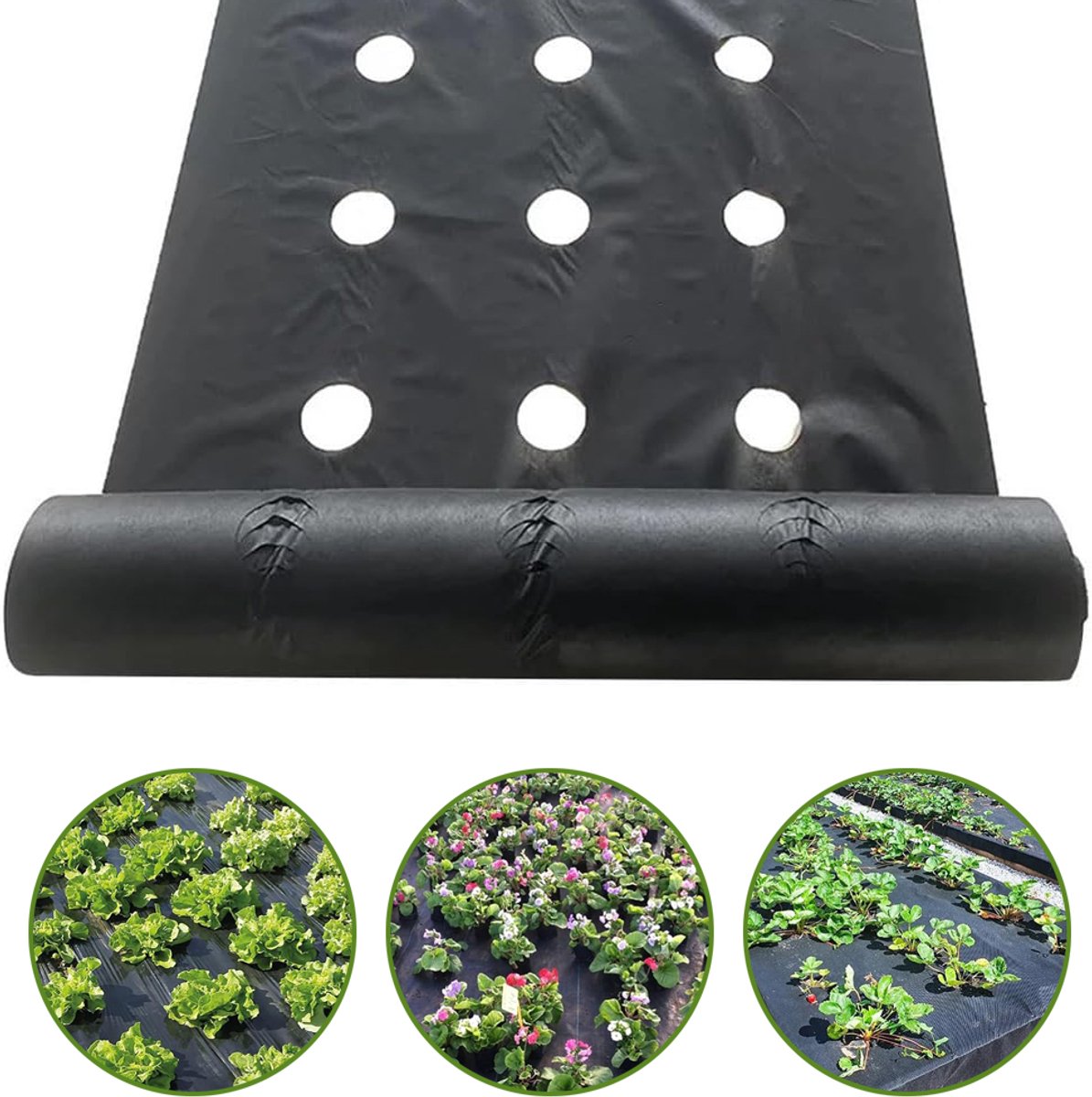 1x10m Onkruidwerend Doek - Eenvoudig Te Planten Onkruidblok - Tuinonkruidwerende Barrière - Bodembedekker Met Plantgat - Mulchfolie Met 3 Gaten