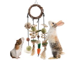Knaagdieren Speelgoed - Grasbal - Speeltjes voor vermaak - Hangende speeltjes - Hamsterspeelgoed - Speeltjes voor cavia's - Snacks en Speeltjes - Geschikt voor konijnen, hamsters, cavia's, muizen, ratten en woestijnratten