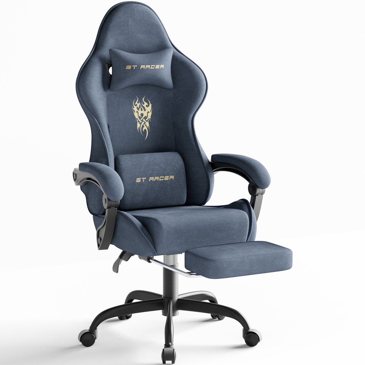 Arvioo Gaming Stoel - Voetensteun - Massage Lendenkussen - Fluweel - Grijs - Verstelbaar