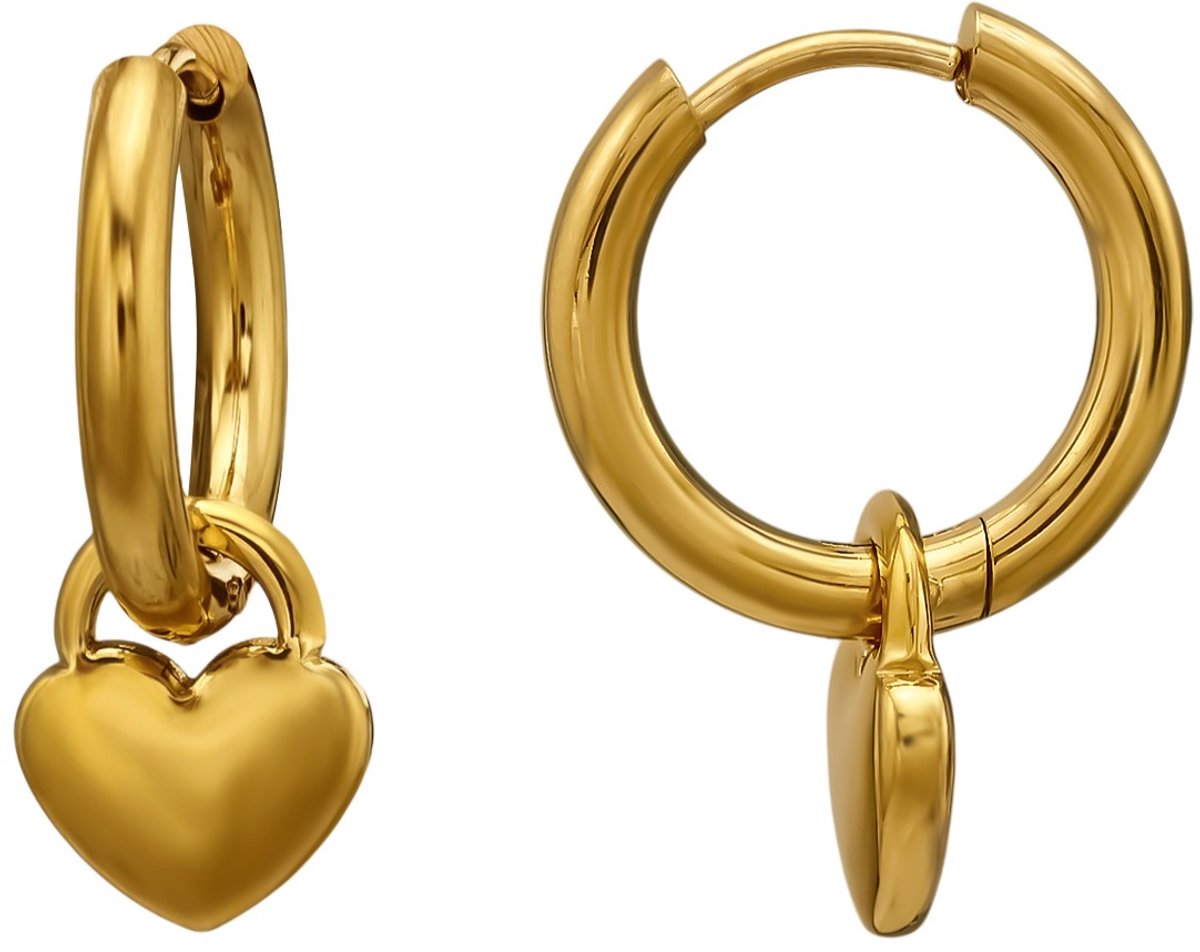 Joy Ibiza - hart oorbellen - hartje bedel oorringen - 16 mm klap scharnier sluiting - ear party boho - bohemian style - chirurgisch staal - ip/pvd goldplated t82