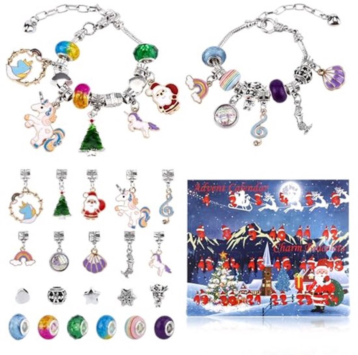 24 stuks adventskalender bedelarmbanden, DIY kerst adventskalender armbandenset, 24 dagen aftelkalender armbanden sieraden maakset voor tienermeisjes