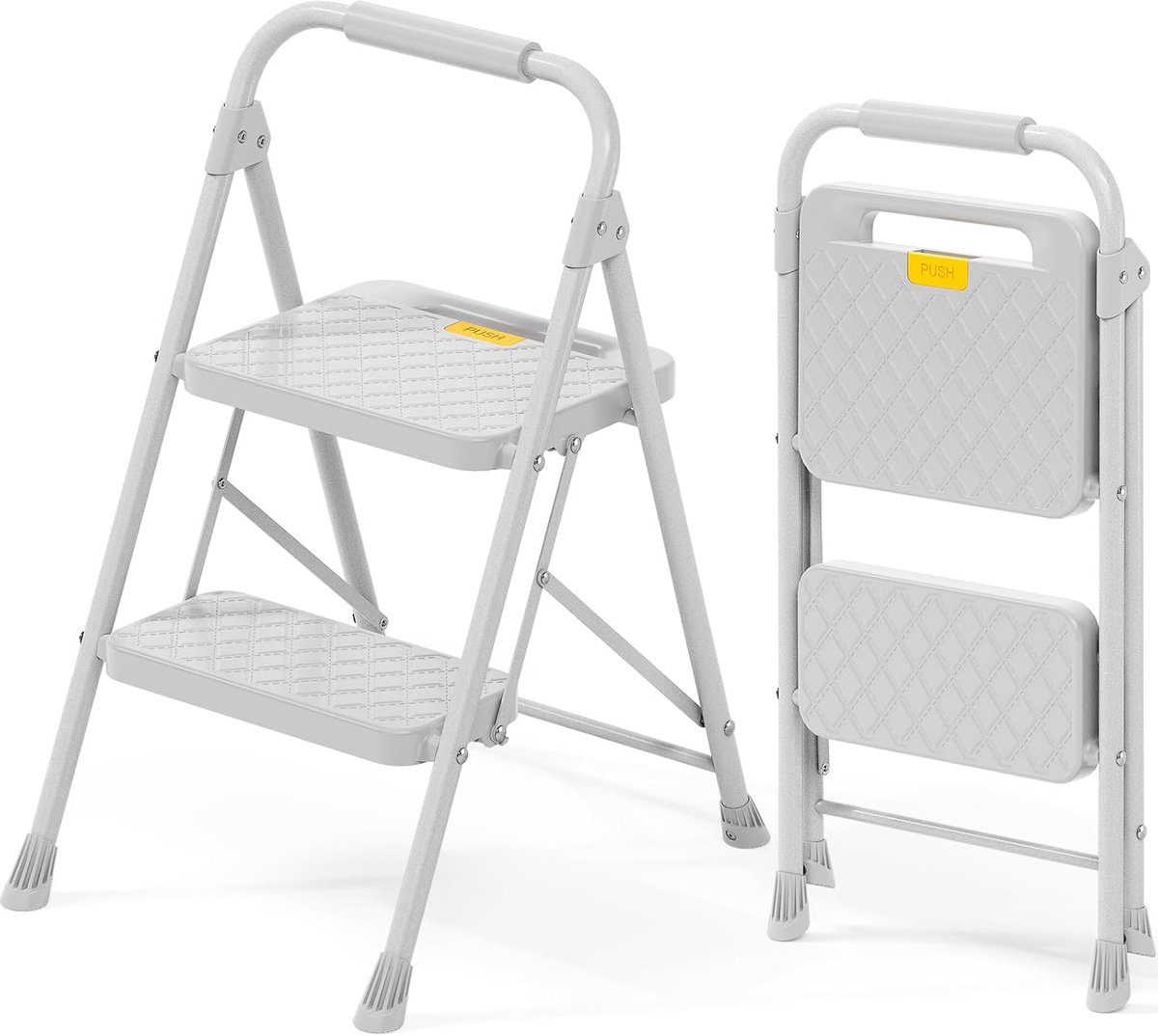 SnelShoppen - Inklapbare Trap 2 Treden met Leuning, Antislip Huishoudtrap met Veiligheidsslot, Geschikt voor 150kg, Grijze Ladder voor Keuken en Thuis