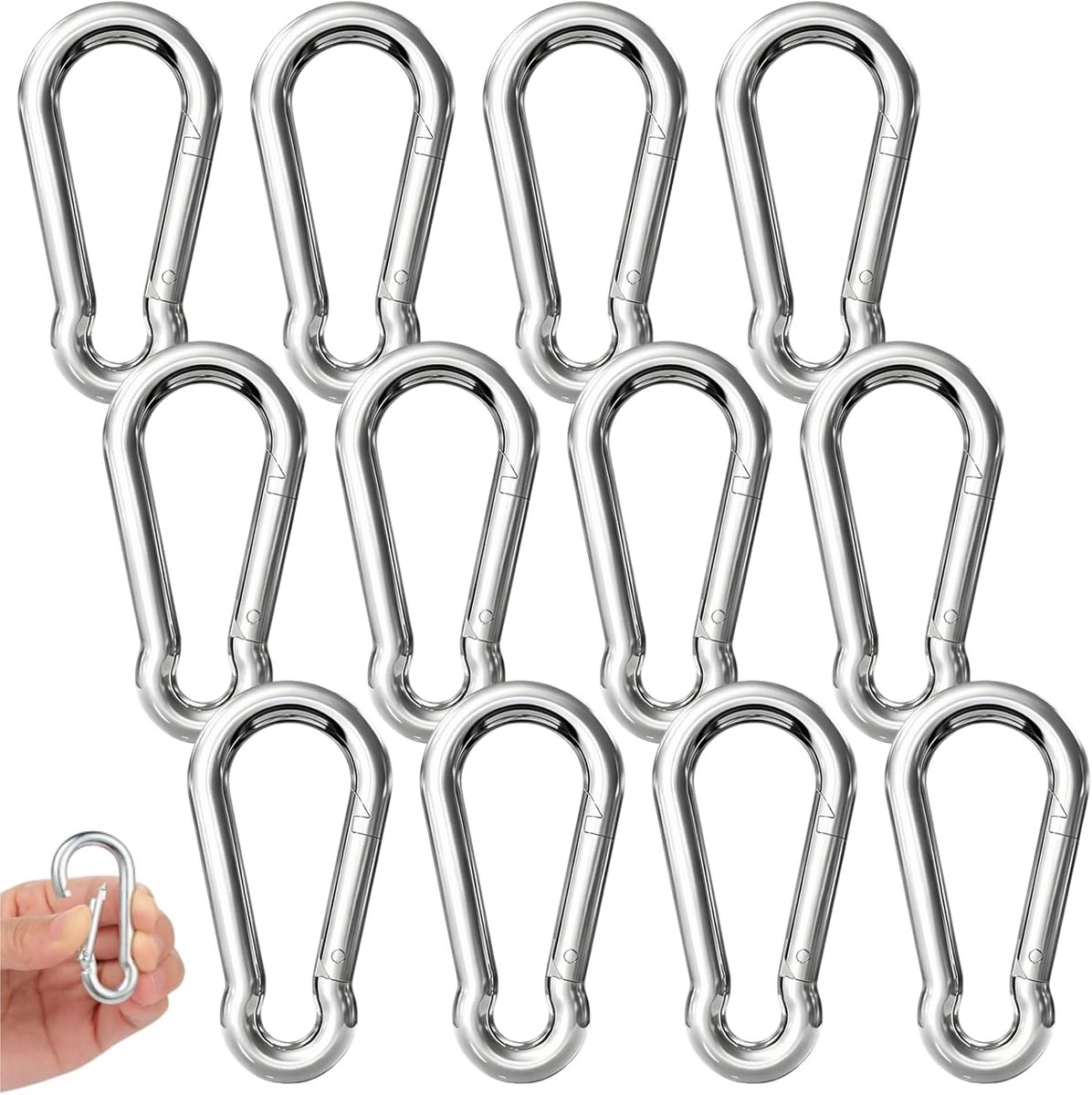 SnelShoppen - RVS Karabijnhaken 6 x 60 mm, Draagvermogen 140 kg, Perfect voor Sleutelhangers, Kamperen, Wandelen, Reizen en Vissen, Zilver, Verpakking