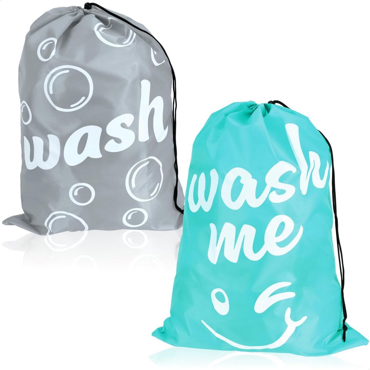 SnelShoppen - 2x Reis Waszak - Vouwbare Trekkoord Wasverzamelaar - 69 x 50 cm (2-Pack - Turquoise/Grijs) | Wasmand voor Reizen en Camping