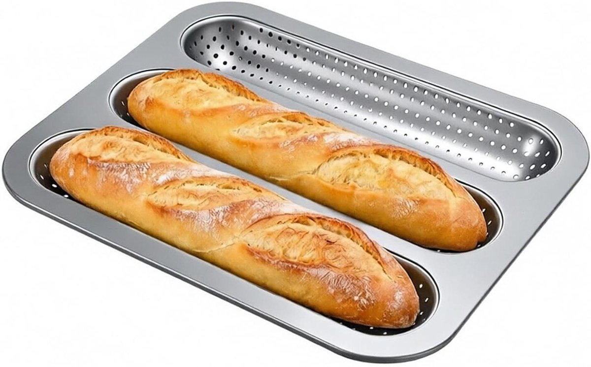 Franse Broodpan - Bakvorm Lange Broodjes - Thuis Bakken - Geperforeerd Antiaanbakontwerp - 325 cm - Grijs