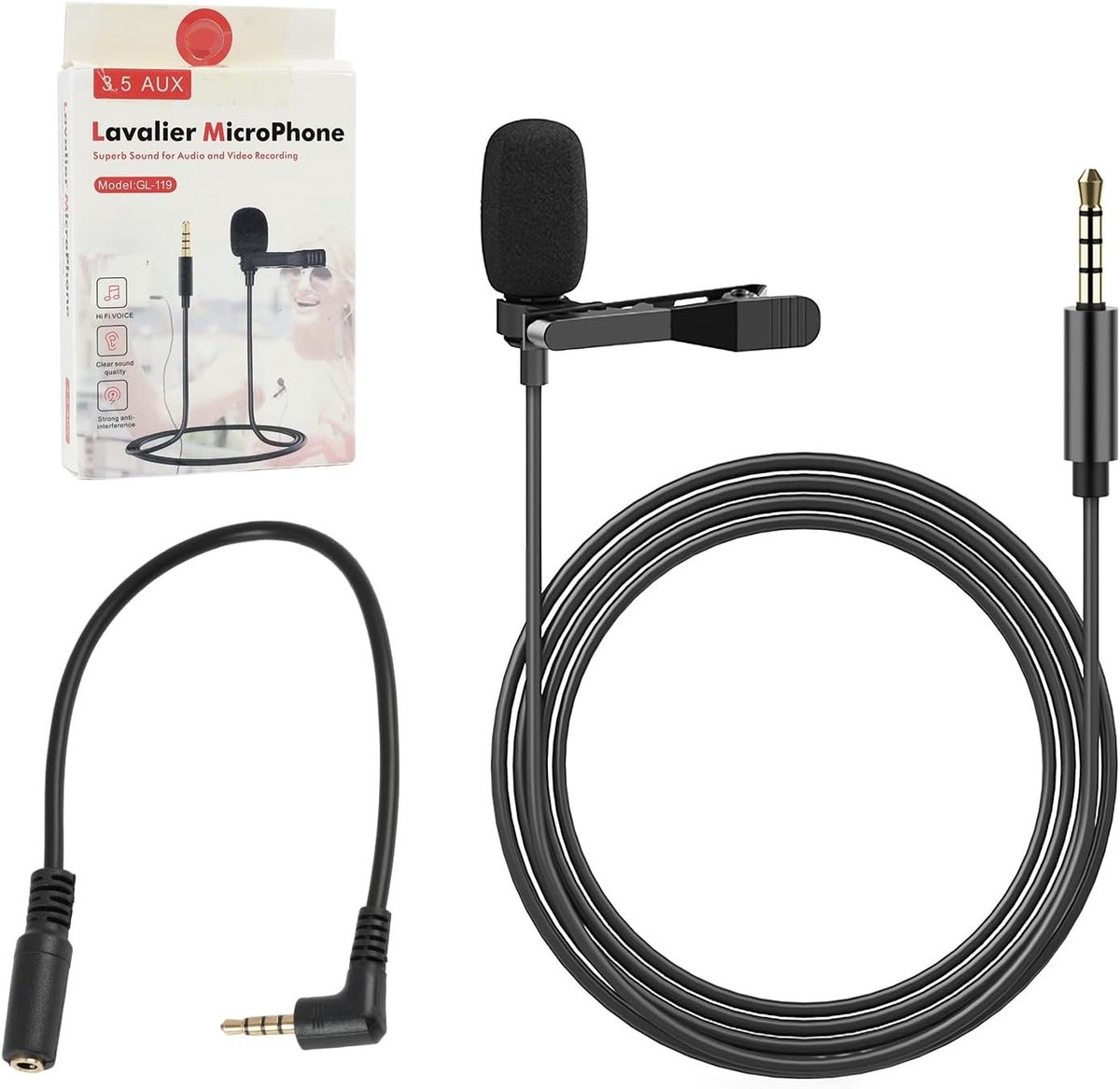 Mini Omnidirectionele Condensatormicrofoon van 1,5 meter met 2 Adapters voor Interviews, Video Conferencing, Podcasts en Dictaat, Geschikt voor Mobiele Telefoons en PC's