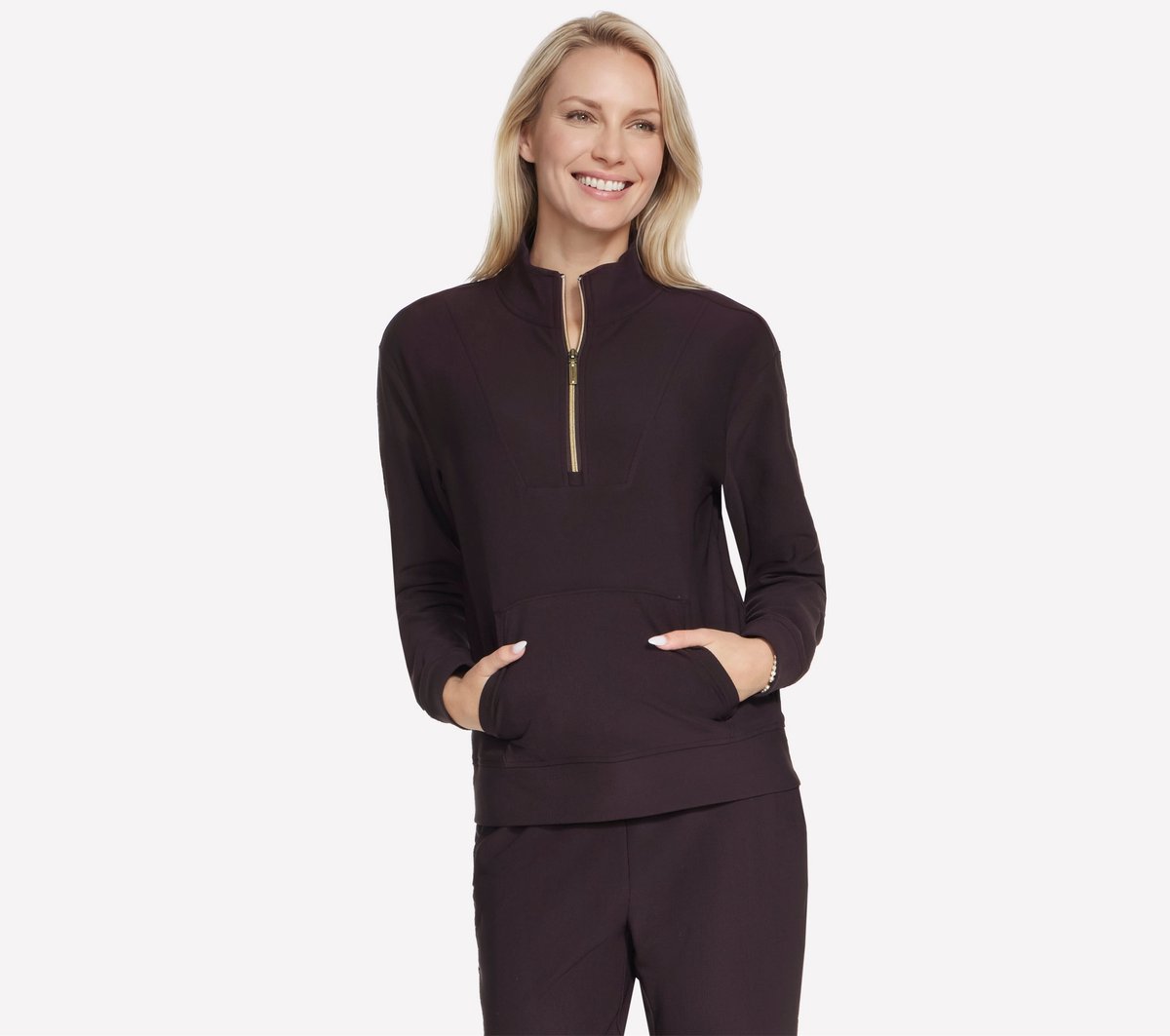 Skechers GOLUXE RIB 1/4 ZIP Dames Trui - Bruin