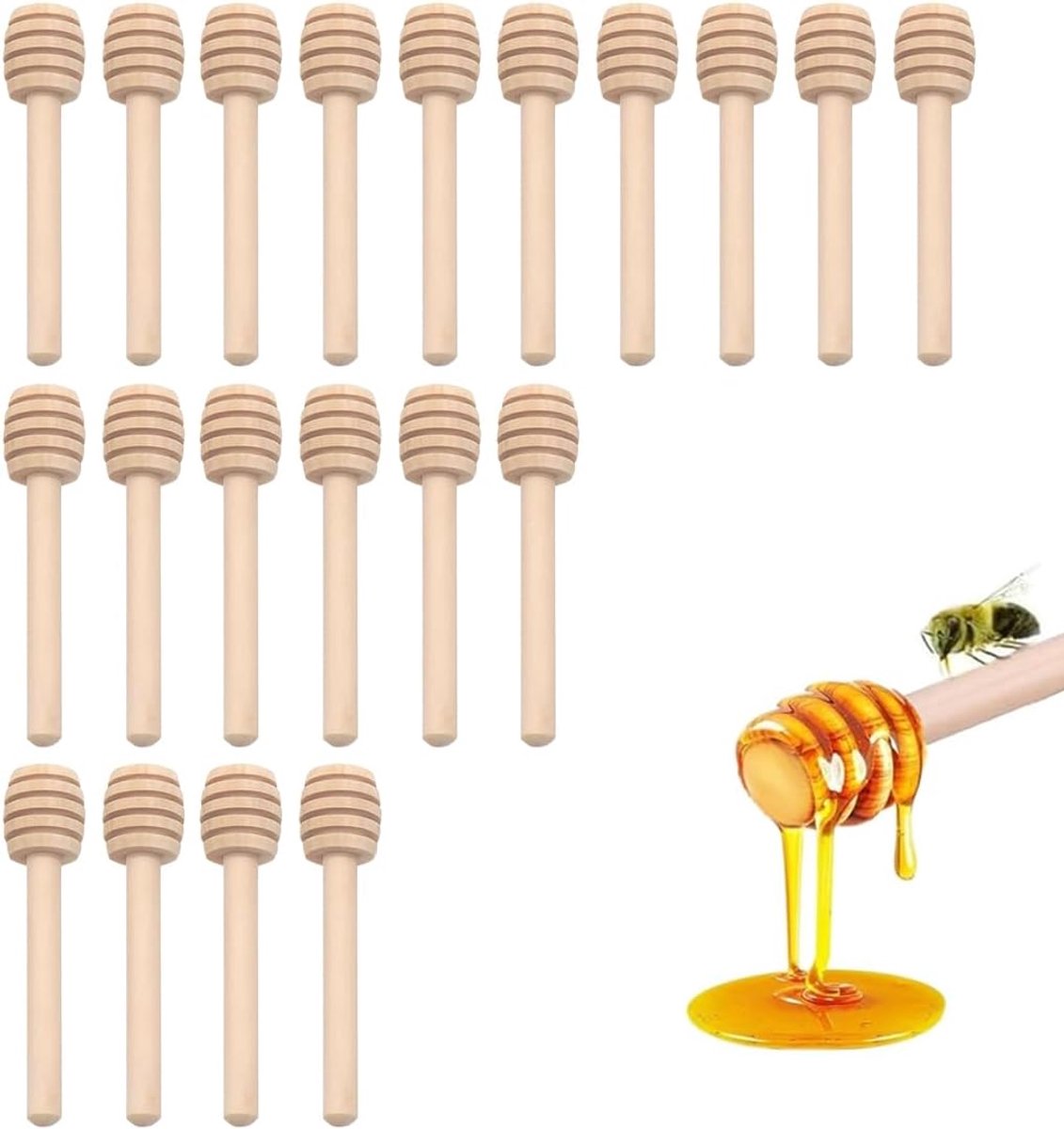Honinglepels 20 houten honinglepels 8,5 cm lang, spiraalvormig