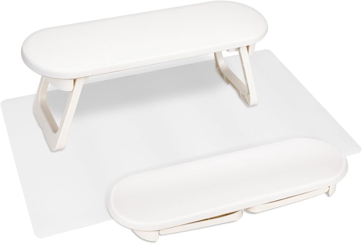 Nagelarmsteun,Handsteun voor nagels van PU Leer met Antislip Onderstel,Opvouwbare Handsteun voor manicure,Handsteun nagelstudio,manicure handkussen,Ergonomisch Ontwerp voor Salon en Thuis,Wit​