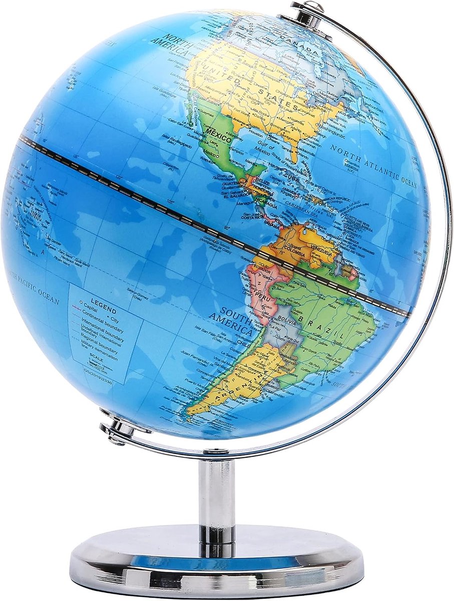 14 cm Wereldbol Politieke Kaart Mini Globe - Educatief/Geografisch/Moderne Desktop Decoratie 14 cm Diameter - RVS Boog en Basis - School, Thuis en Kantoor