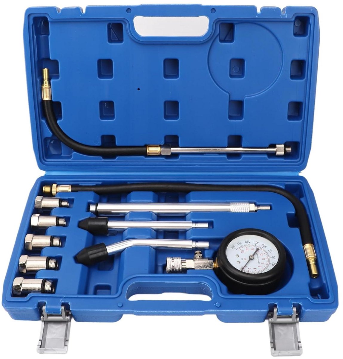 Compressietester Kit - Cilinderdrukdetector Motor - Motor Diagnostiek - Dubbele Drukeenheid - 0-300psi - Zwart