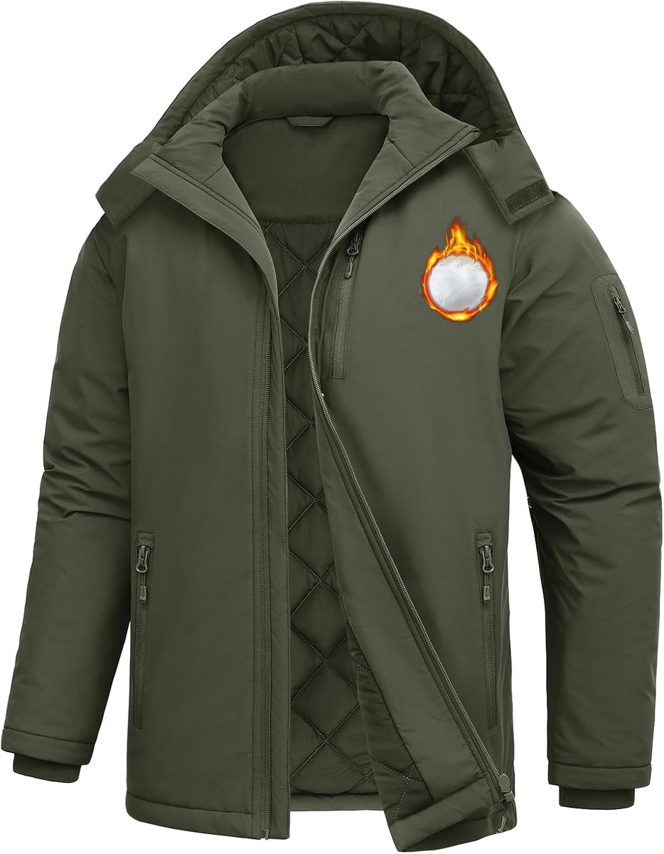 Herenjas voor de winter, waterafstotend, softshelljas met capuchon, donsjack voor wandelen, gewatteerde jas, geïsoleerd, licht, buiten