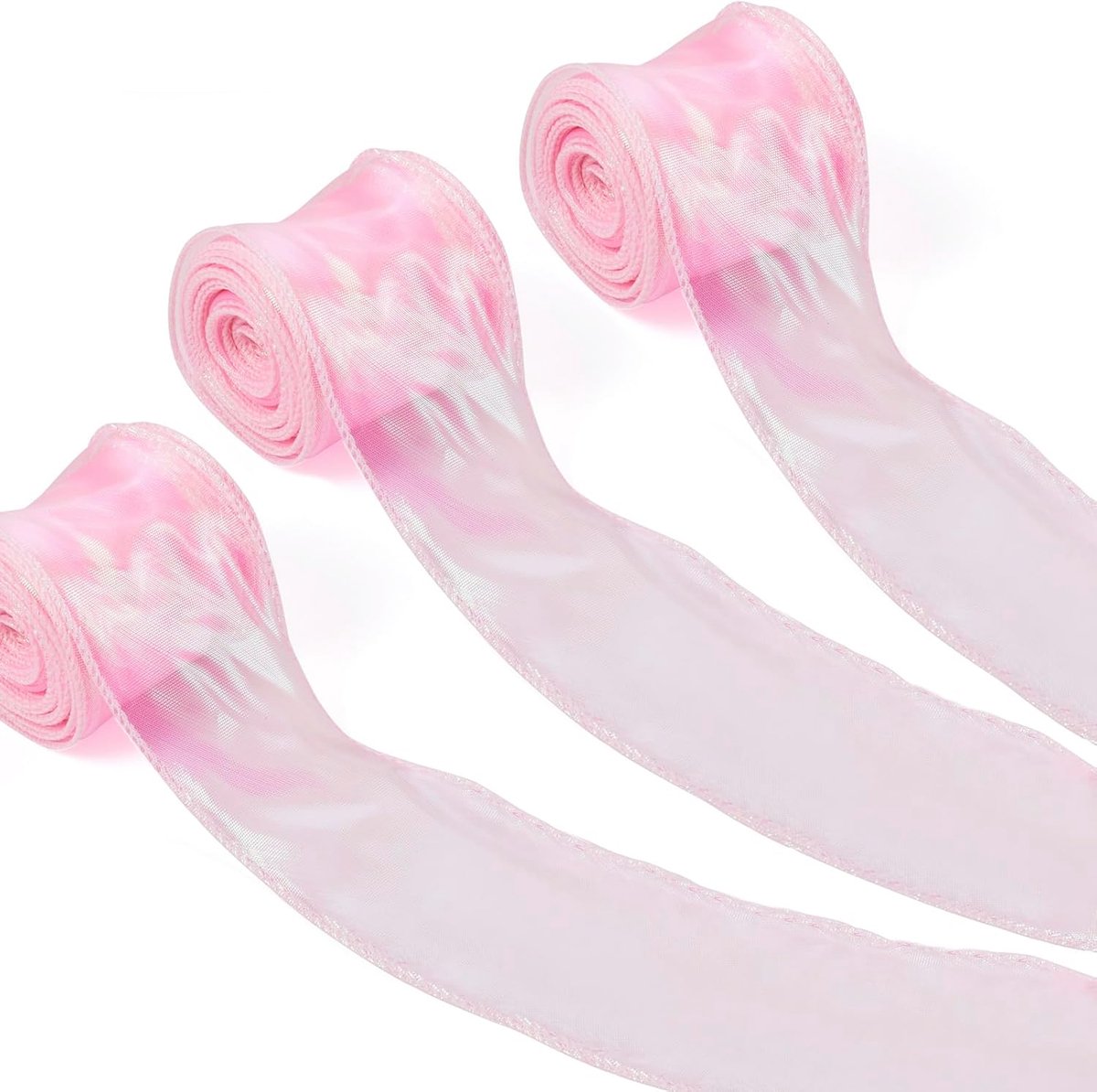 3 rollen glinsterende doorschijnende organza linten iriserende 60mm x