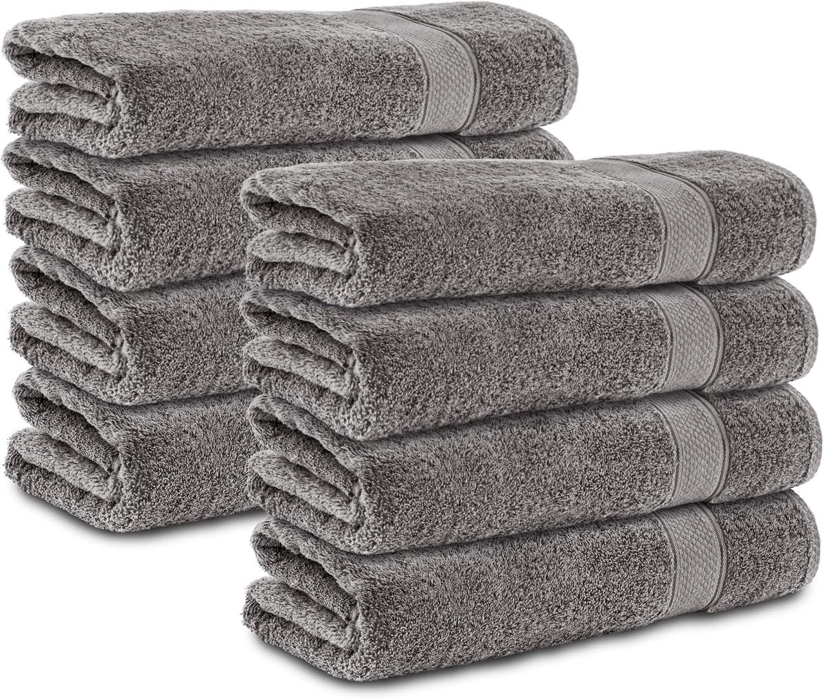 Handdoeken 50x100 cm, Set van 8, 100% Katoen | Zachte en Sterk Absorberende Badstof Handdoeken voor Badkamer, Douche, Spa en Gastentoilet, Antraciet