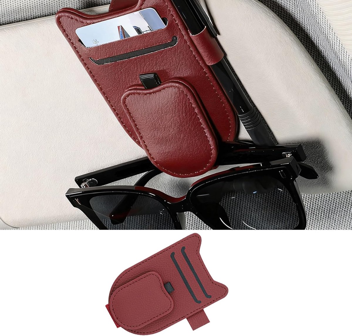 Brilhouder voor auto, zonnevizier-organizer, PU-leer