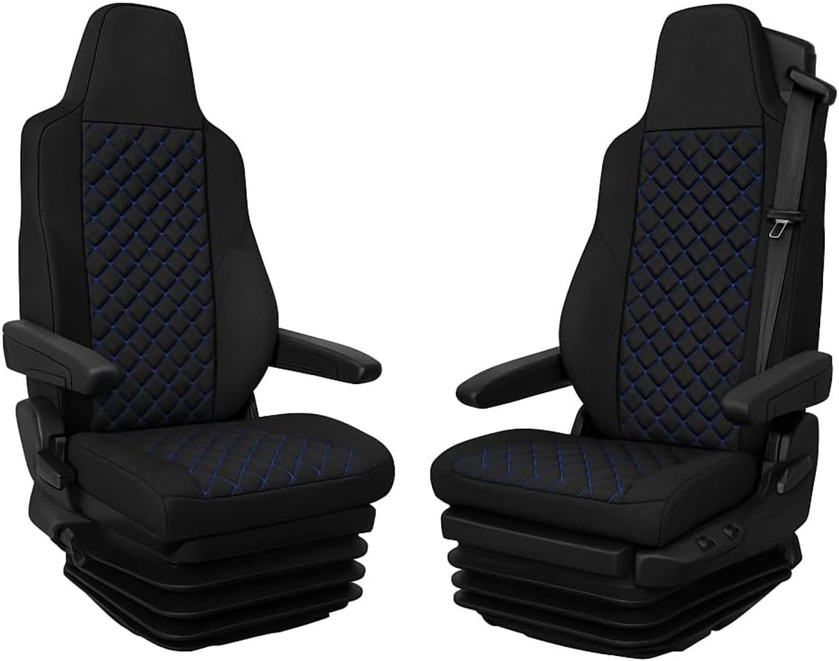 Stoelovertrekken-set voor Man TGX TG3 vanaf 2020 (Zwart met blauwe naden)