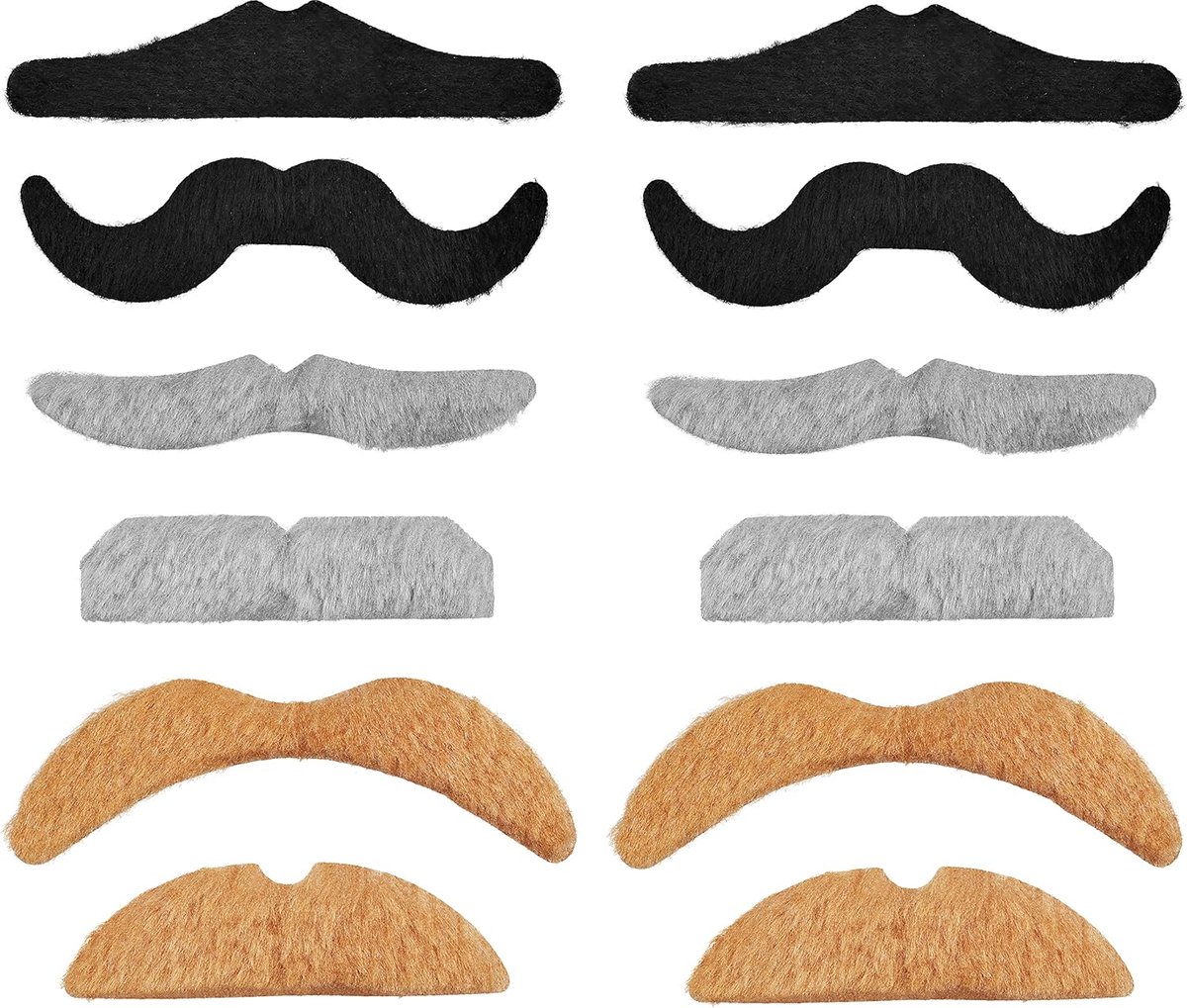 12-delige zelfklevende snor-plakbaarden als perfect accessoire voor dames- en herenkostuums voor carnaval/themafeest