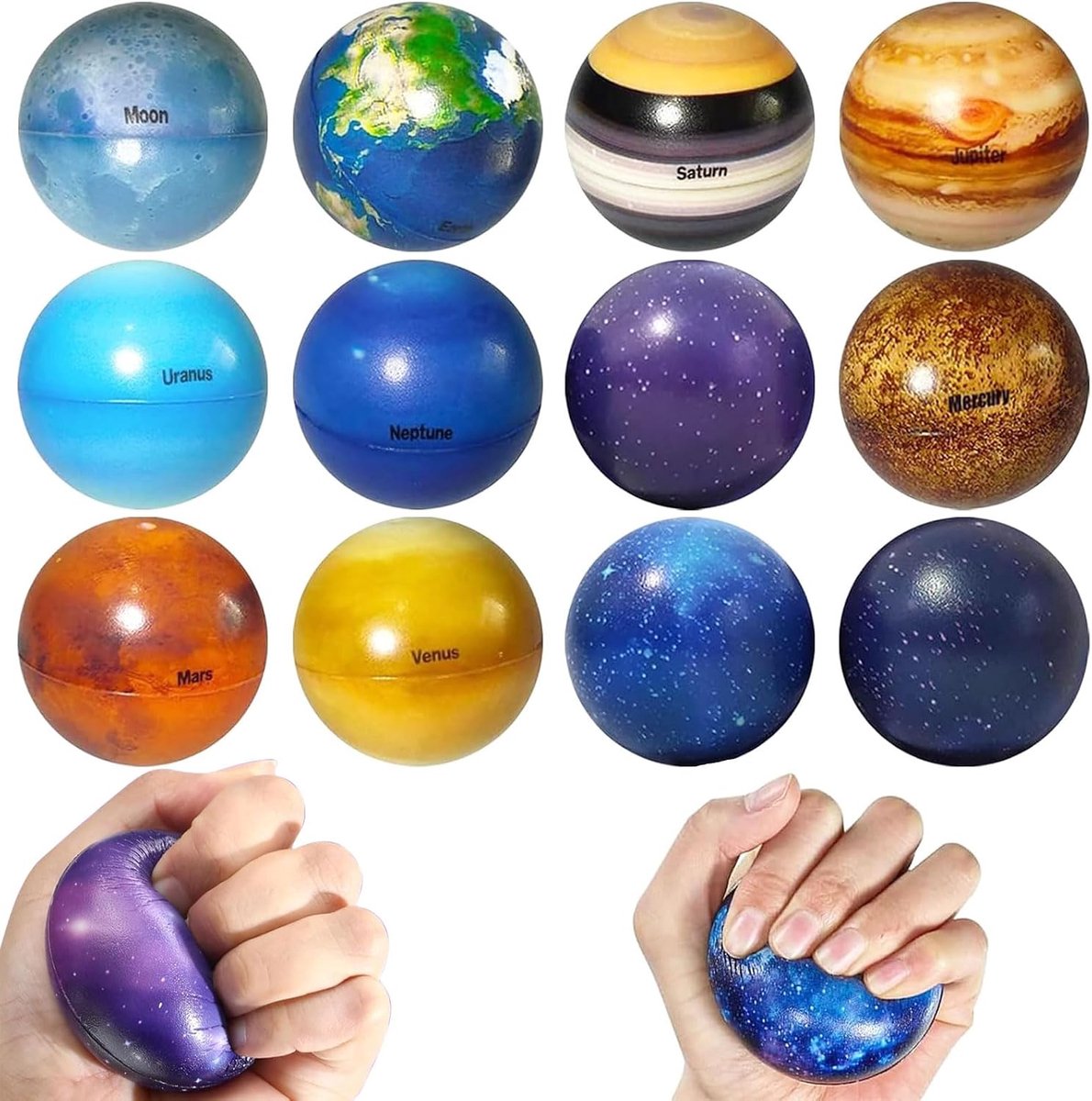 planeten, 12 stuks opblaasbare schuimballen, schuimballen, speelgoed ballen, ballen van schuim, kinderspeelgoed, anti-angst, speelgoed, verlichting, ontspanning voor kinderen en volwassenen