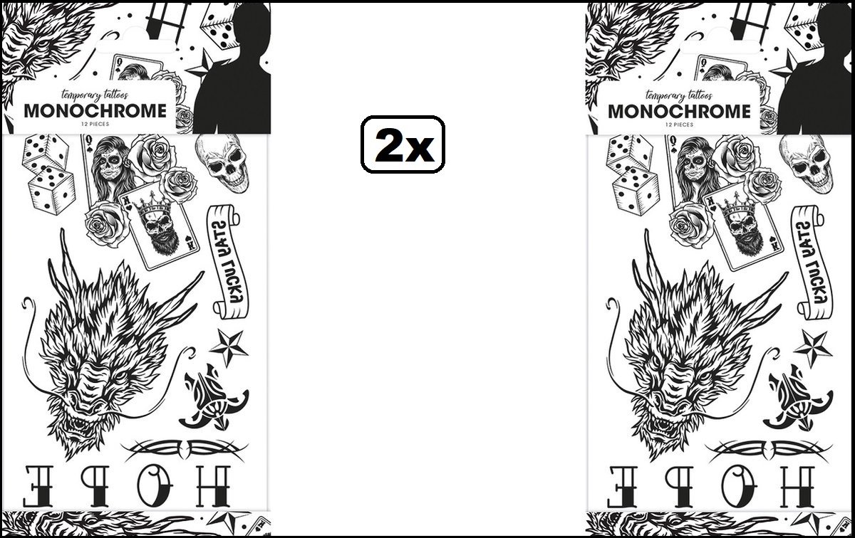 24x Tattoos Monochrome Hope - nep tatoo - Festival landen thema feest fun plakplaatjes
