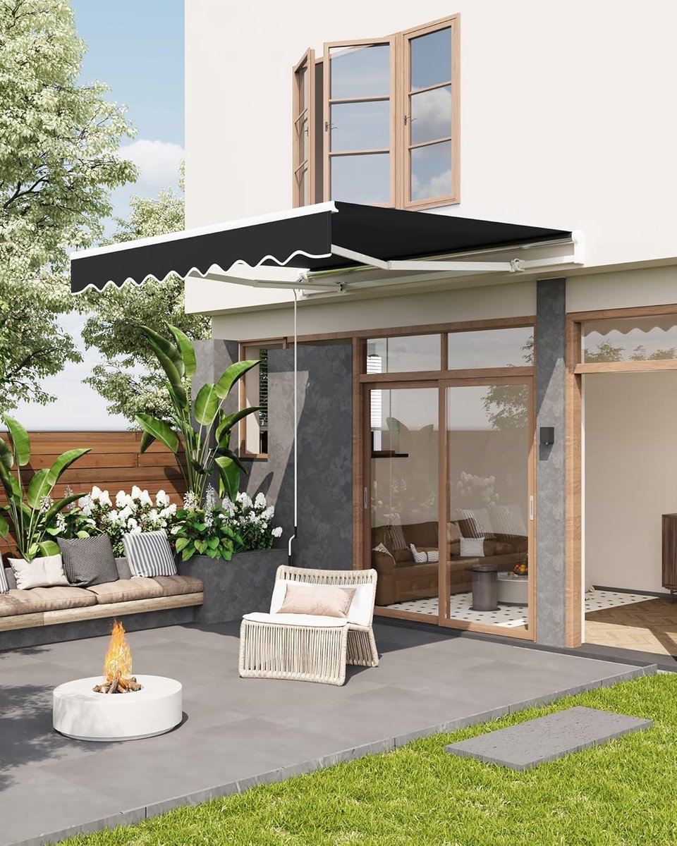 Handmatig Knikarmscherm - 400x250 cm - Zonnescherm voor Terras en Balkon - UV50+ Bescherming & Waterafstotend - Verstelbare Helling met Draaislinger - Stevig Aluminium Frame - Zwart
