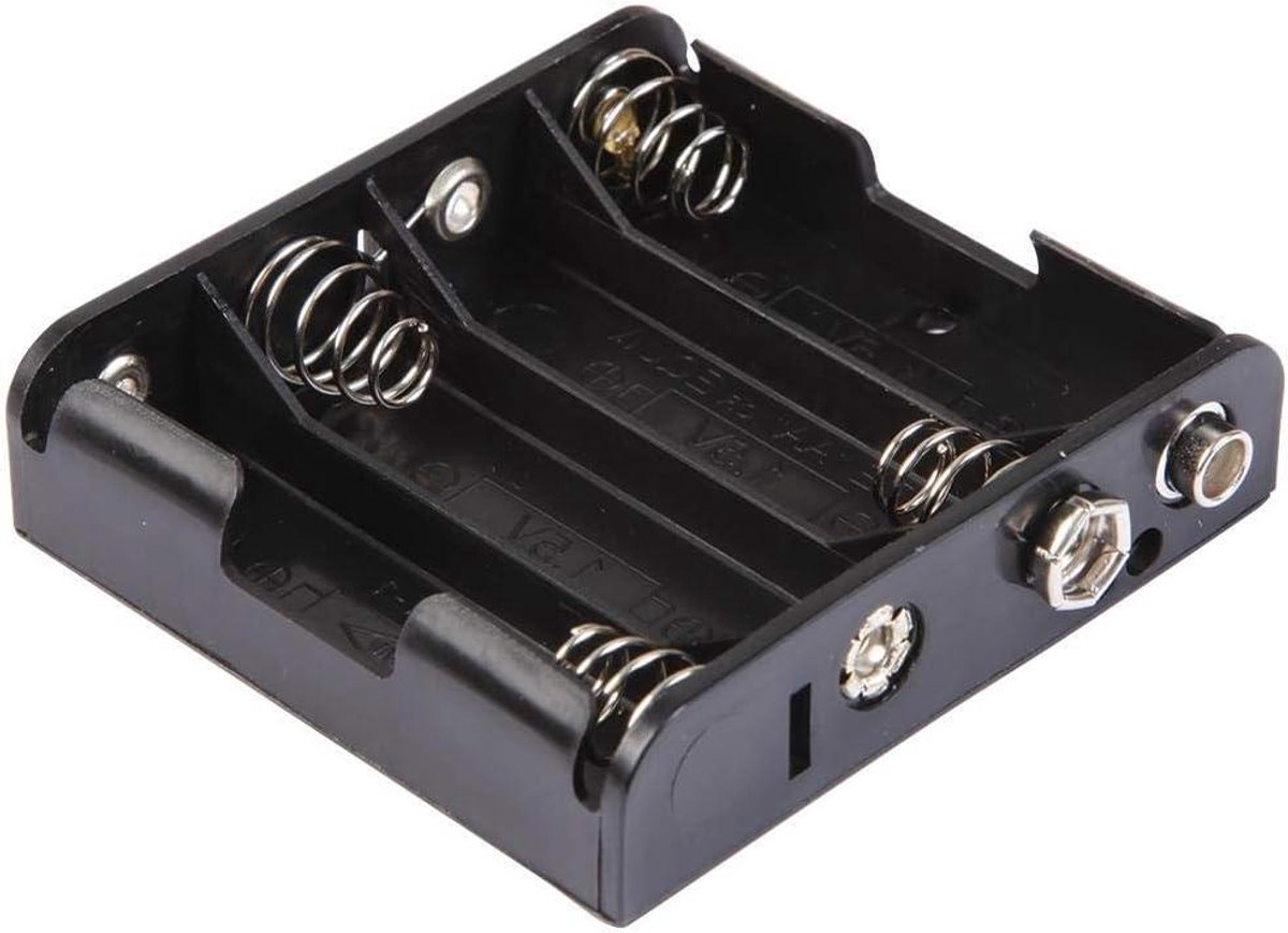 Batterijhouder AA - Accuhouder Batterijbox - Apparaten Voeden - Snap On Bevestiging - 4 Batterijen - Zwart