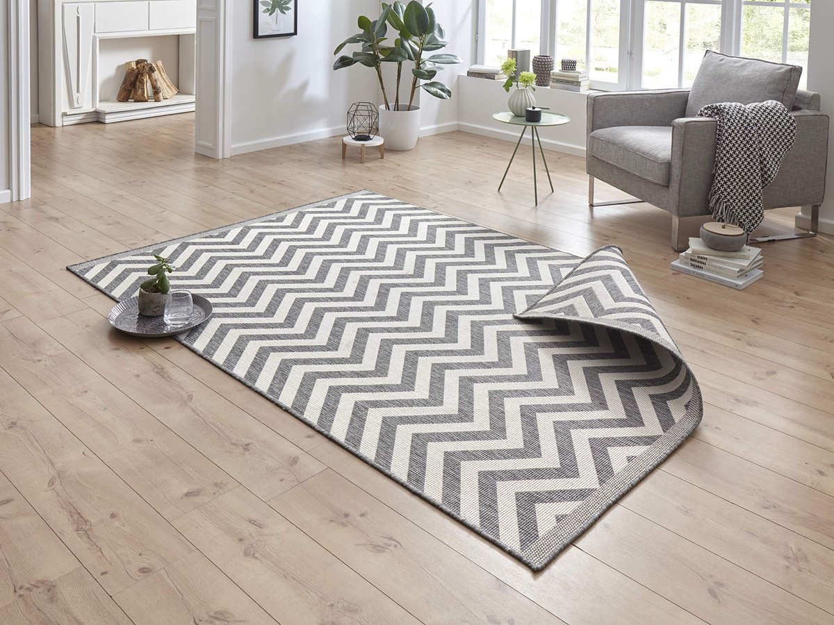Omgoods - Palma Buiten Tapijt - Reversible en Duurzaam 80x150 cm in Grijs en Crème