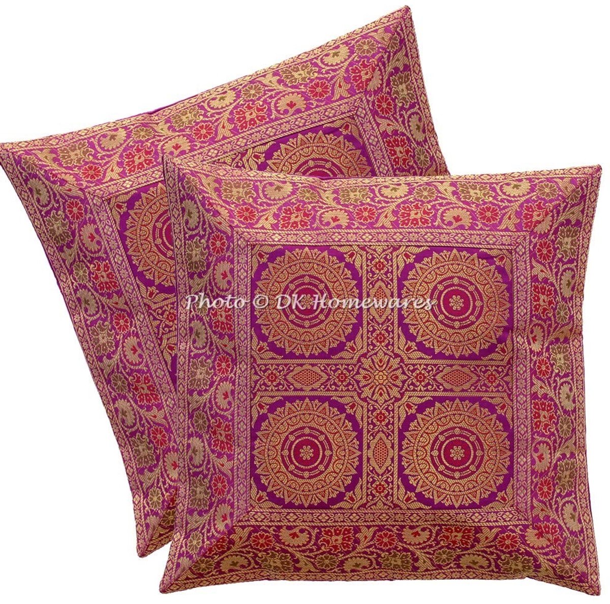 Omgoods - Set van 2 Brocade Kussenhoezen 40x40cm met Mandala Bloemen voor Woondecoratie