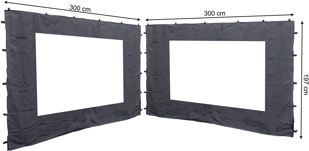 Omgoods - 2 Zijpanelen met PE Raam 300x197cm voor Rank Gazebo 3x3m - Polyester in Anthraciet 7012