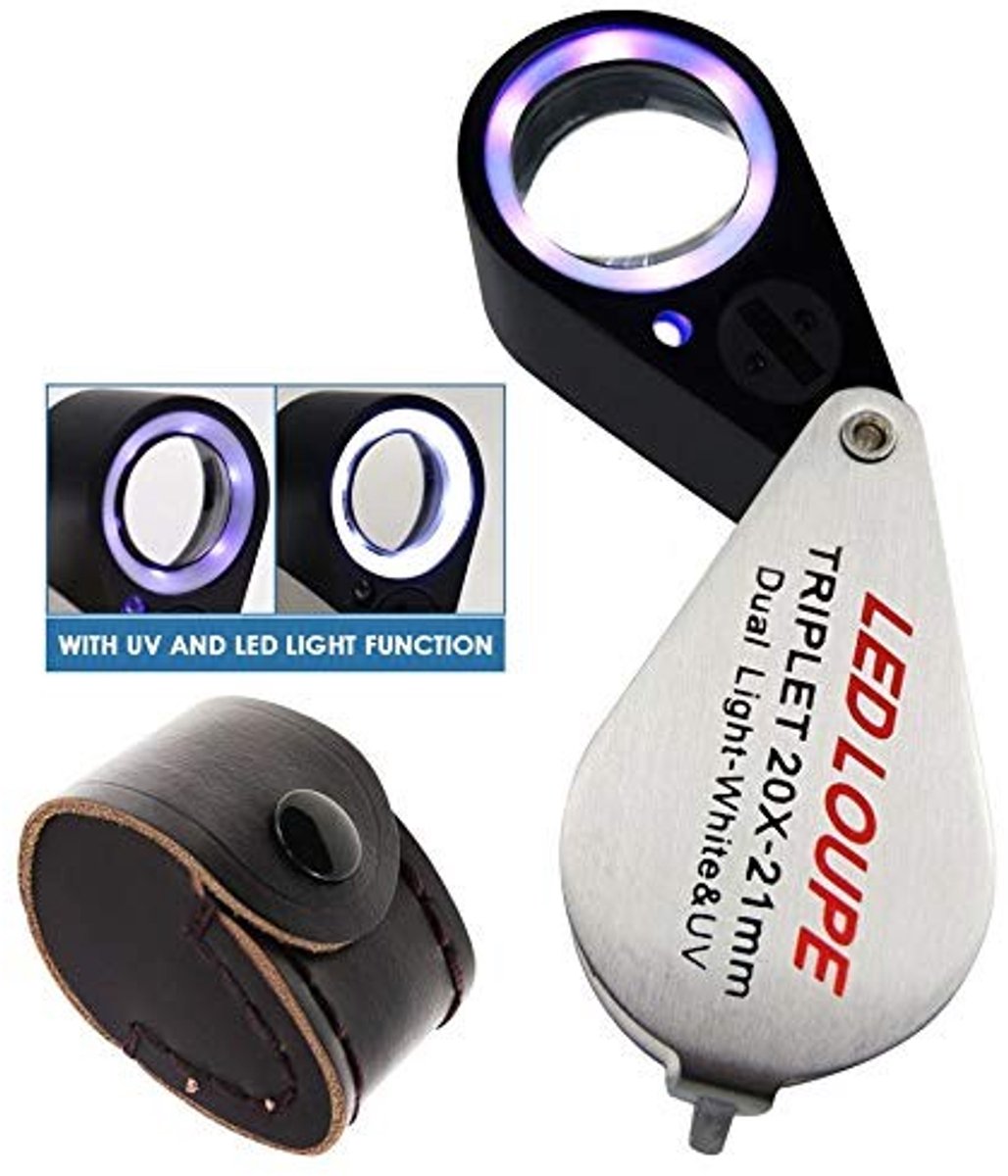 Omgoods - 10x Vouwbare Vergrootglas met Verlichting voor Juweliers - 21mm UV en LED Licht