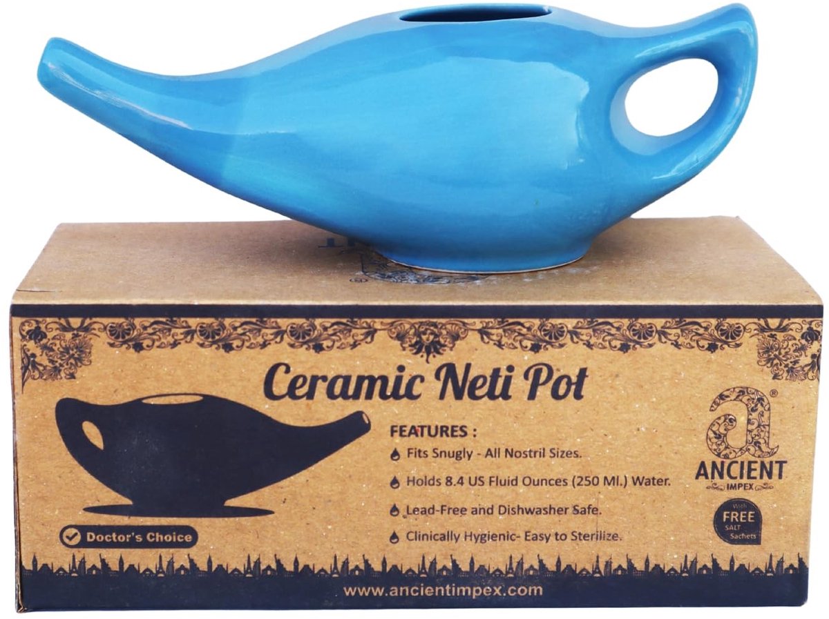 Omgoods - Porseleinen Neti Pot voor Neusreiniging - Inclusief 5 Tassen Neti Zout